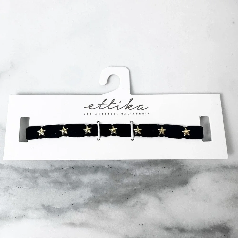 Ettika Revolve Black Velvet Gold Star Choker Necklace NWT - Picture 4 of 6
